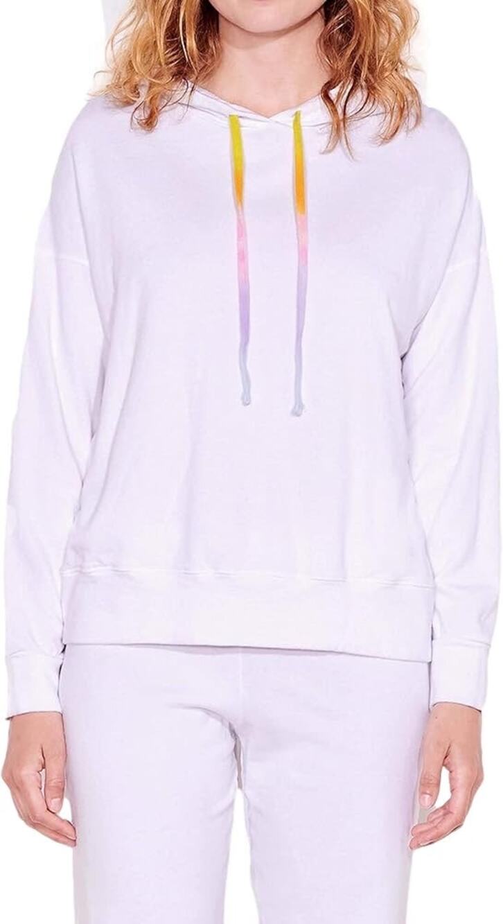 Sundry White Pull Over Hoodie with Rainbow Drawstring - Large